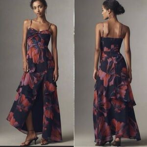 Hutch Jamila Navy Floral Chiffon Maxi Dress Side Slit XS NWT Anthropologie